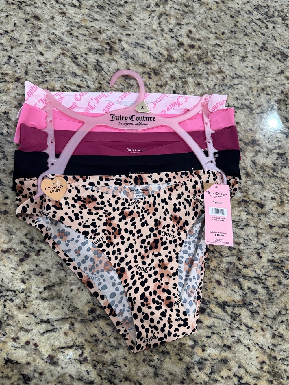 Juicy Couture Girls 5-Pack Pink, Burgundy, Black & Leopard Underwear